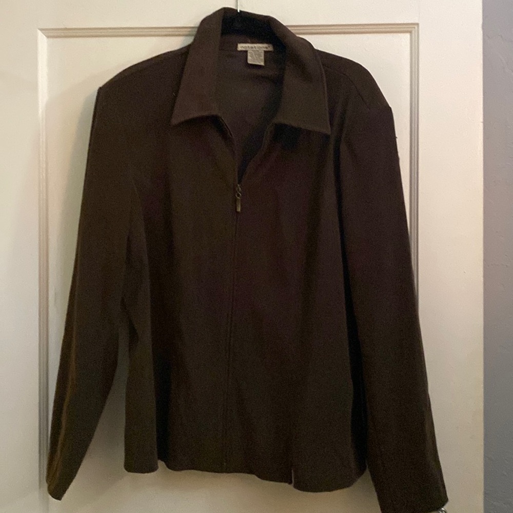 Notations, vintage, brown jacket, shirt, blouse, zip up front size extra large
